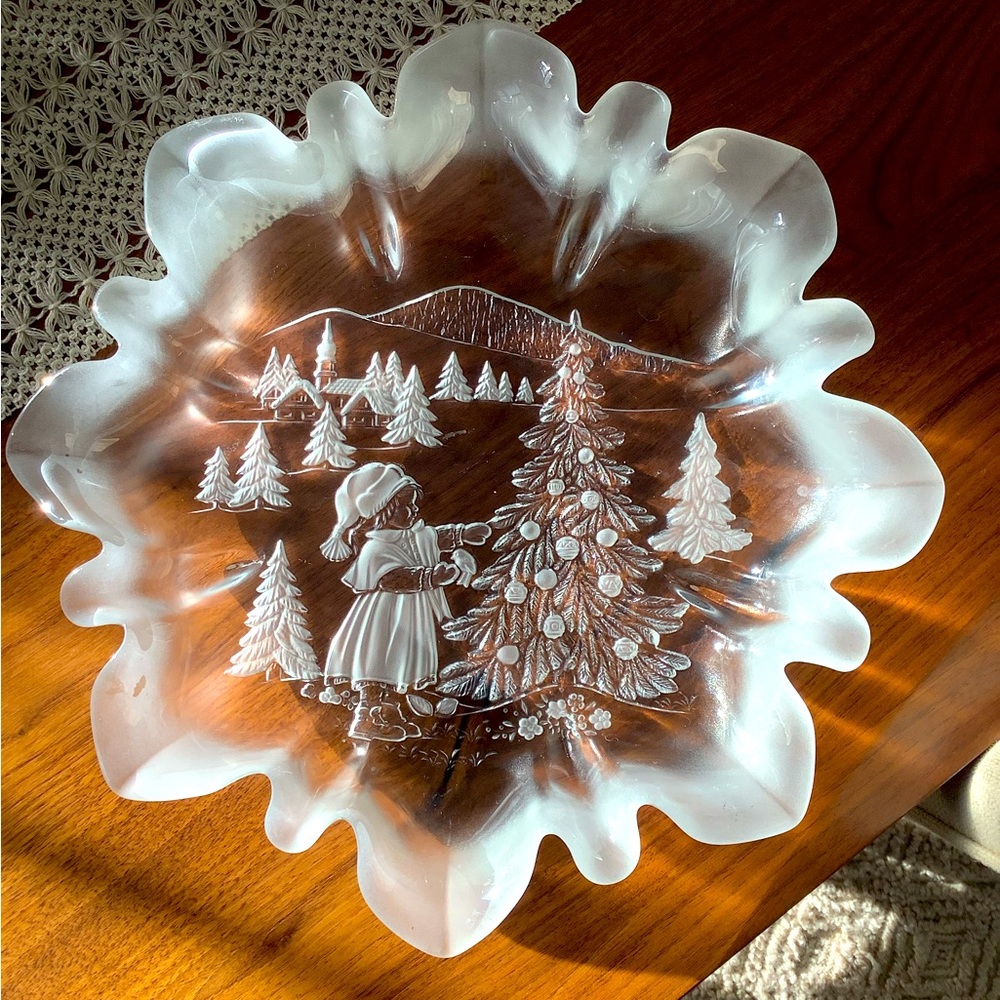 Vintage Mikasa Christmas story frosted glass serving platter